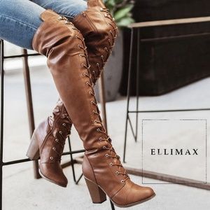 NEW🔥 Distressed Over Knee Boots Lace-Up High Heel